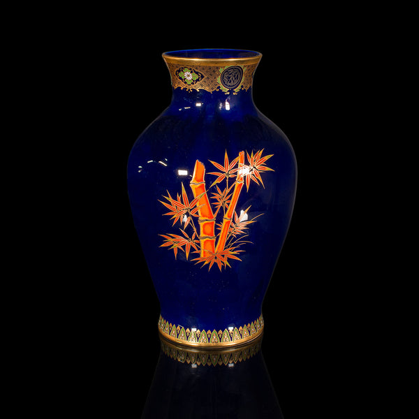 Vintage Tiger Vase, Chinese, Blue Lacquer Ceramic Baluster Urn, Oriental, C.1980