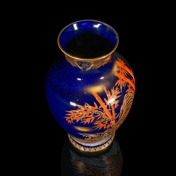 Vintage Tiger Vase, Chinese, Blue Lacquer Ceramic Baluster Urn, Oriental, C.1980