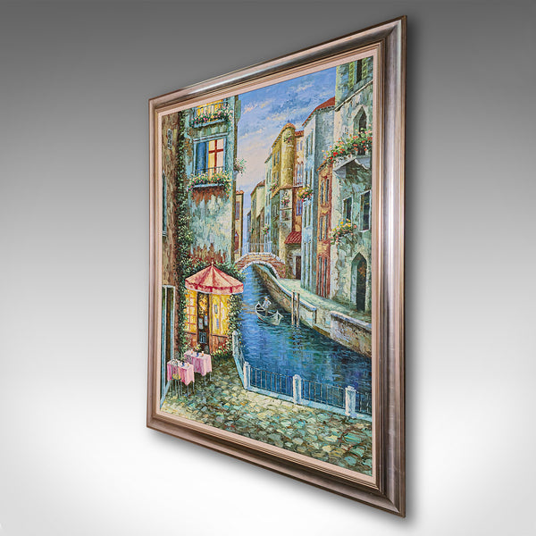 Large Vintage Oil on Canvas, Venice, Painting, Venetian Street Scene, Framed Art