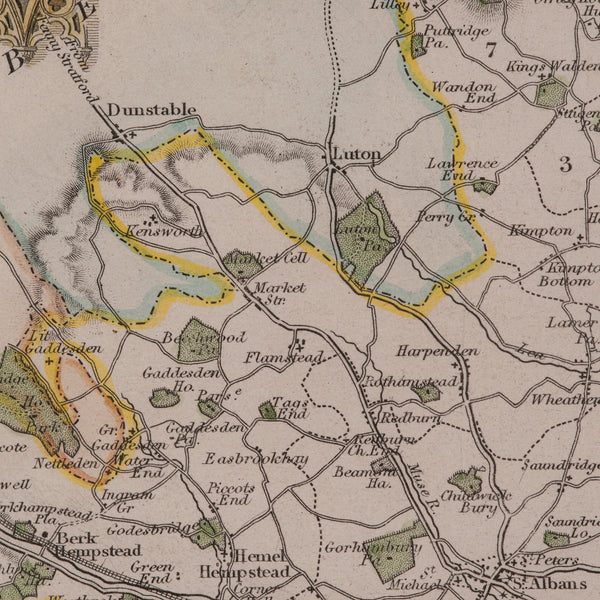 Antique County Map, Hertfordshire, English, Framed Engraving, Cartography, Litho