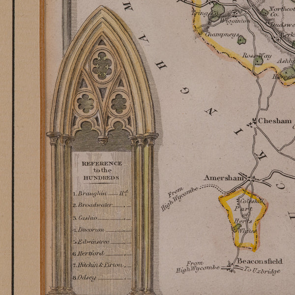 Antique County Map, Hertfordshire, English, Framed Engraving, Cartography, Litho