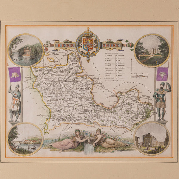 Antique Berkshire Map, English County, Framed Engraving, Cartography, Lithograph