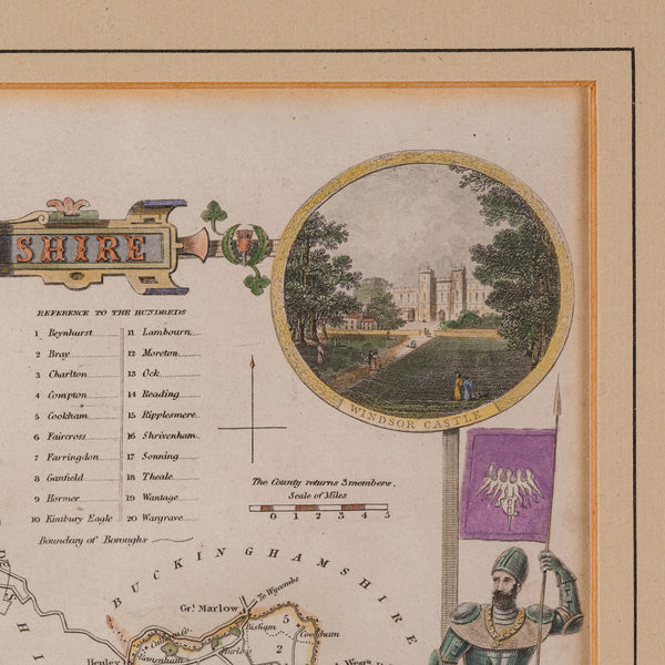 Antique Berkshire Map, English County, Framed Engraving, Cartography, Lithograph