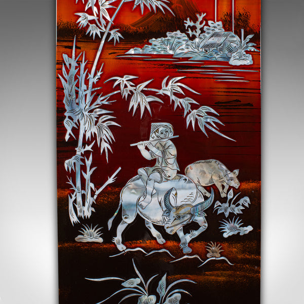 Vintage Set Of Wall Panels, Chinese, Lacquer, Mother of Pearl, Oriental Display