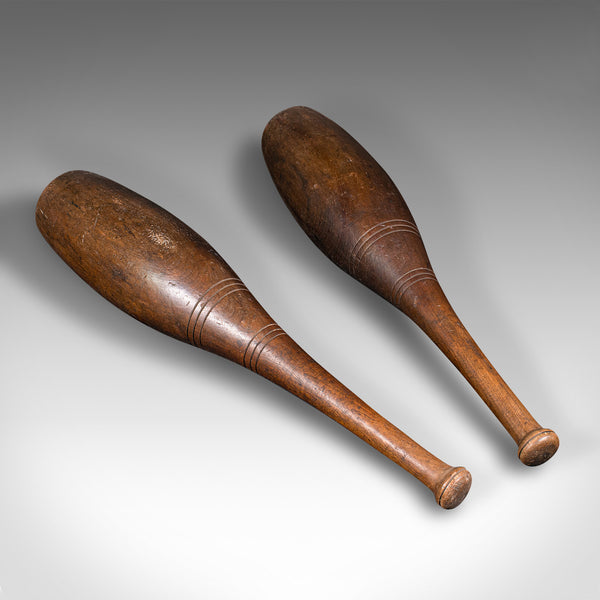 Pair Of Antique Exercise Clubs, English, Weighted Beech, Fitness Aid, Circa 1920