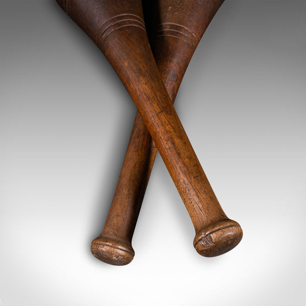 Pair Of Antique Exercise Clubs, English, Weighted Beech, Fitness Aid, Circa 1920