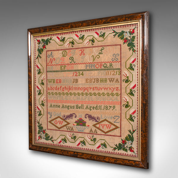 Large Antique School Sampler, English, Needlepoint, Political Poster, Victorian