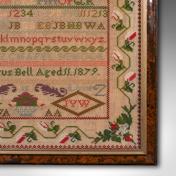 Large Antique School Sampler, English, Needlepoint, Political Poster, Victorian