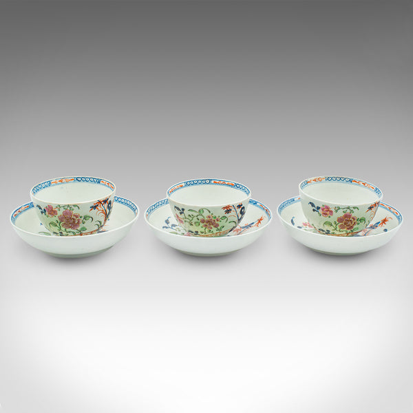 Antique Trio Of Small Oriental Teacups, Chinese Ceramic, Famille Rose, Victorian