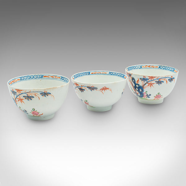 Antique Trio Of Small Oriental Teacups, Chinese Ceramic, Famille Rose, Victorian