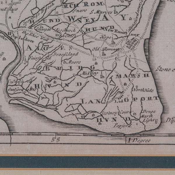 Large Antique Lithography Map of Kent, English, Cartography, Robert Morden, 1700