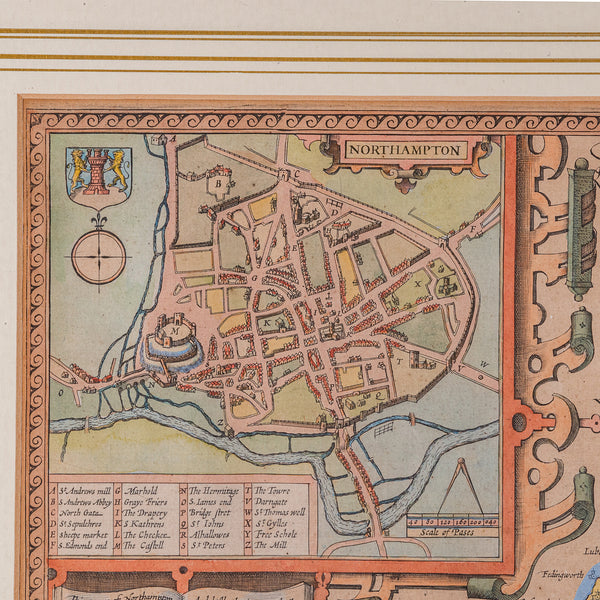 Large Antique Lithography Map, Northamptonshire, Framed Cartography, John Speed
