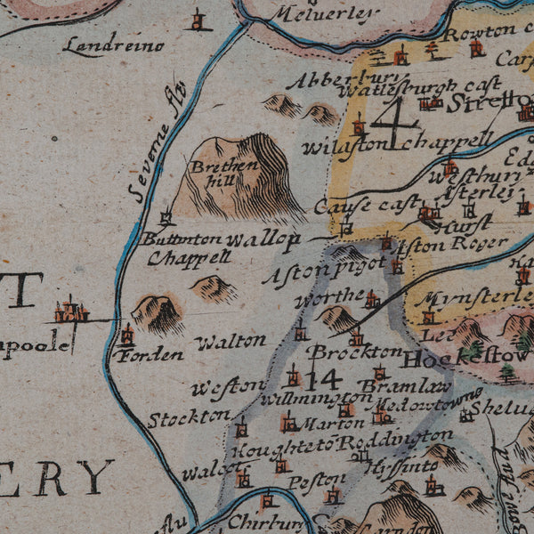 Antique County Map, Shropshire, English, Atlas Engraving, Richard Blome, C.1673