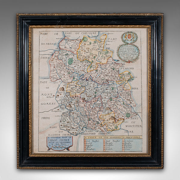 Antique County Map, Shropshire, English, Atlas Engraving, Richard Blome, C.1673