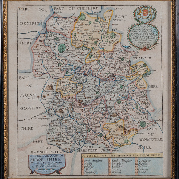 Antique County Map, Shropshire, English, Atlas Engraving, Richard Blome, C.1673