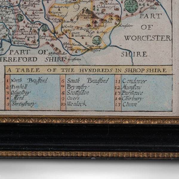 Antique County Map, Shropshire, English, Atlas Engraving, Richard Blome, C.1673