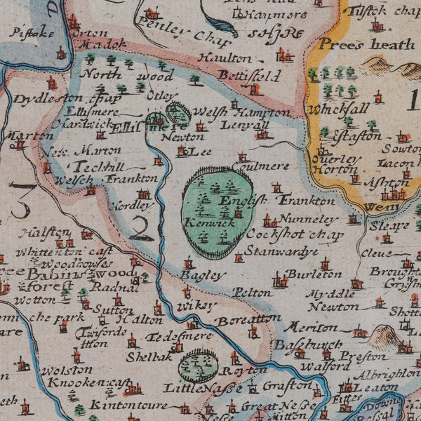 Antique County Map, Shropshire, English, Atlas Engraving, Richard Blome, C.1673