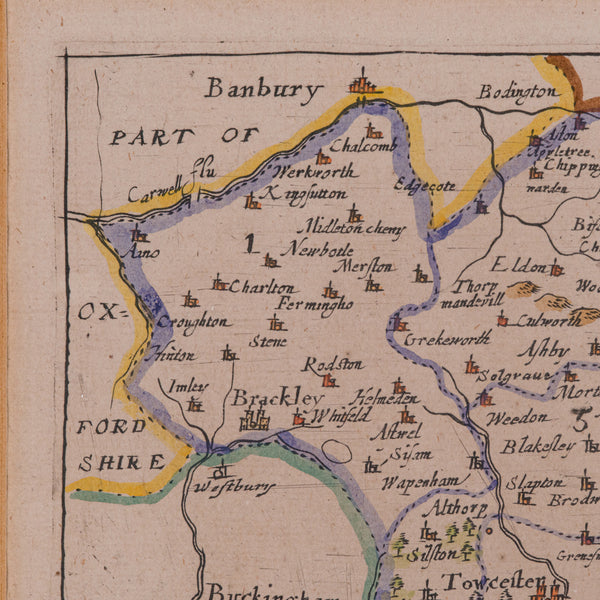 Antique County Map, Northamptonshire, English, Framed Cartography, Richard Blome