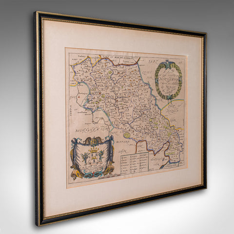 Antique County Map, Northamptonshire, English, Framed Cartography, Richard Blome