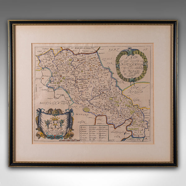 Antique County Map, Northamptonshire, English, Framed Cartography, Richard Blome