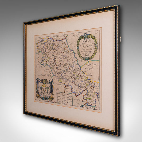 Antique County Map, Northamptonshire, English, Framed Cartography, Richard Blome