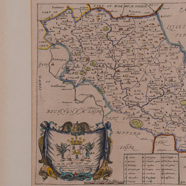 Antique County Map, Northamptonshire, English, Framed Cartography, Richard Blome