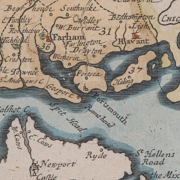 Antique County Map, Hampshire, English, Framed Cartography, Robert Morden, 1700