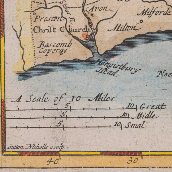 Antique County Map, Hampshire, English, Framed Cartography, Robert Morden, 1700