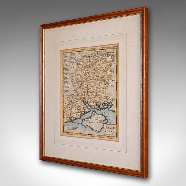 Antique County Map, Hampshire, English, Framed Cartography, Robert Morden, 1700