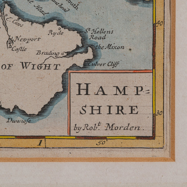 Antique County Map, Hampshire, English, Framed Cartography, Robert Morden, 1700