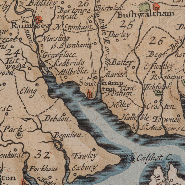 Antique County Map, Hampshire, English, Framed Cartography, Robert Morden, 1700