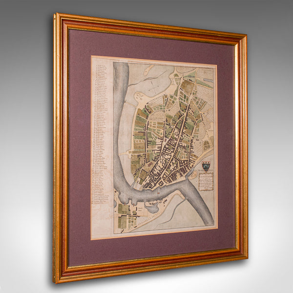 Antique Town Plan Map, Poole, English, Framed Cartography, Georgian, Circa 1780