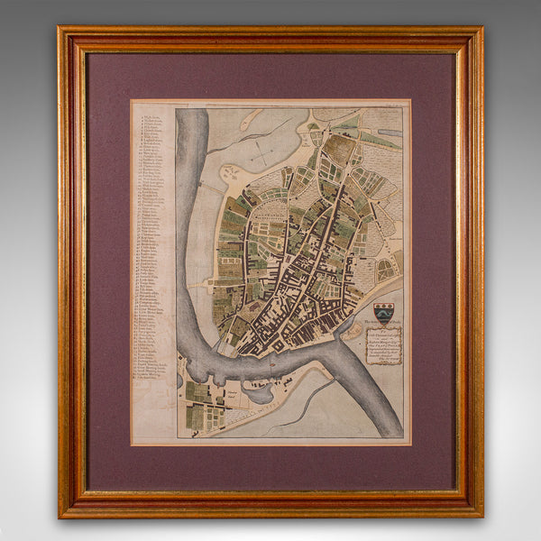 Antique Town Plan Map, Poole, English, Framed Cartography, Georgian, Circa 1780