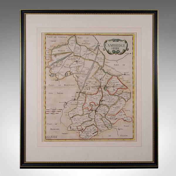 Antique County Map, Cambridgeshire, English, Framed Cartography, Robert Morden