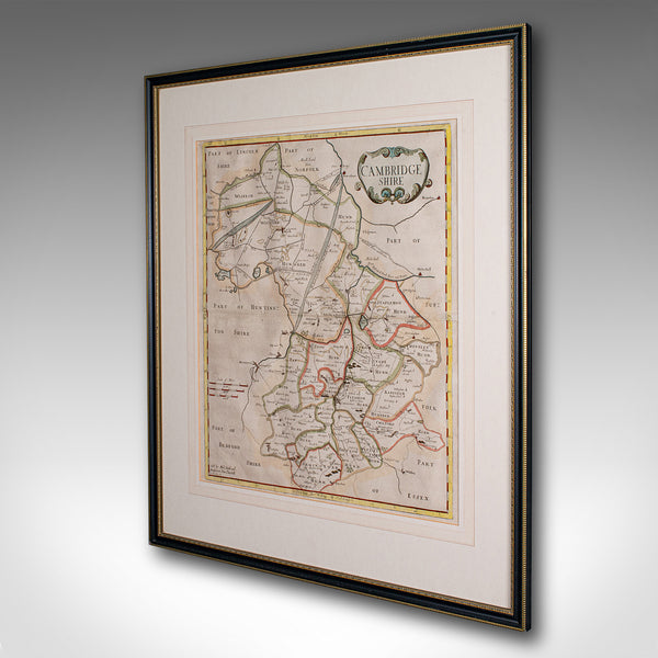 Antique County Map, Cambridgeshire, English, Framed Cartography, Robert Morden