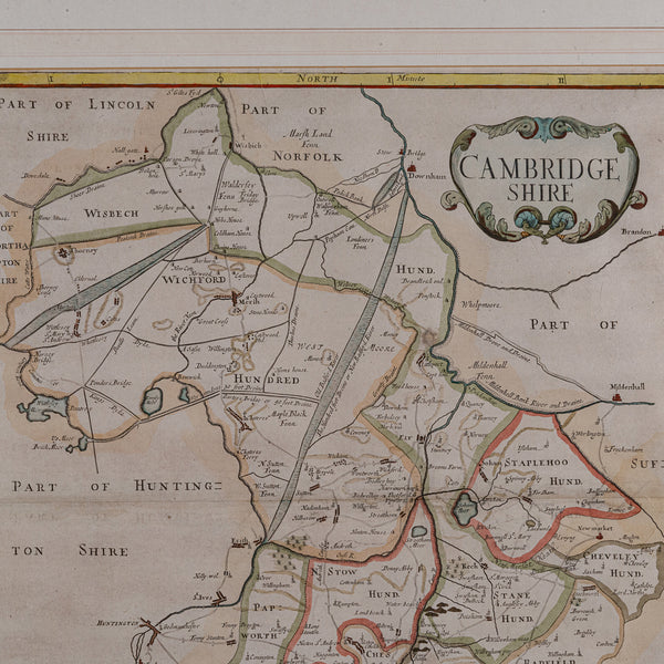 Antique County Map, Cambridgeshire, English, Framed Cartography, Robert Morden