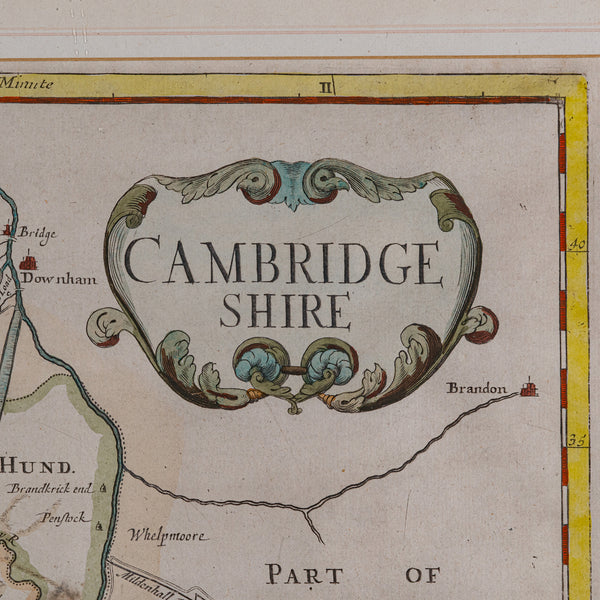 Antique County Map, Cambridgeshire, English, Framed Cartography, Robert Morden