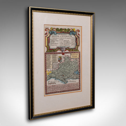 Antique Road Map, Bristol to Weymouth, English, Framed Cartography, Georgian