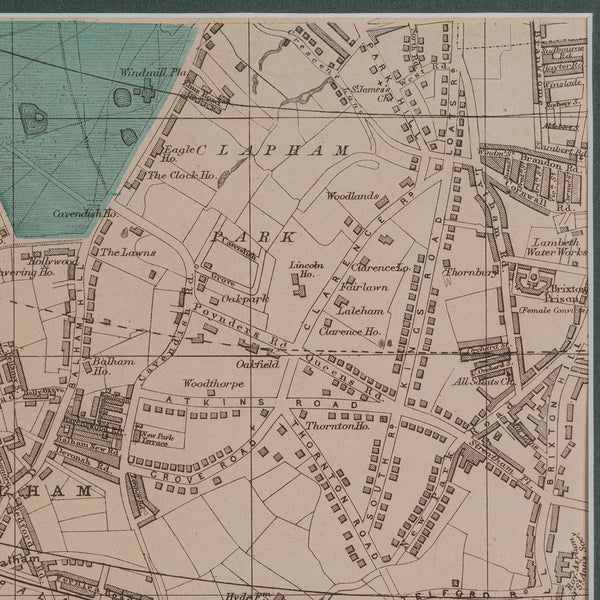 Large Antique Wimbledon Map, SW London, English, Framed Cartography, Victorian