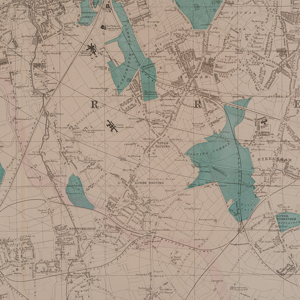 Large Antique Wimbledon Map, SW London, English, Framed Cartography, Victorian