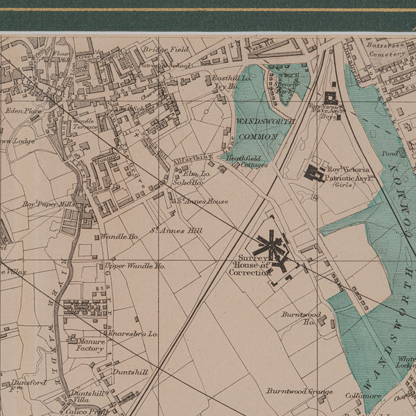 Large Antique Wimbledon Map, SW London, English, Framed Cartography, Victorian