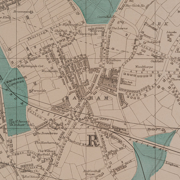 Large Antique Wimbledon Map, SW London, English, Framed Cartography, Victorian