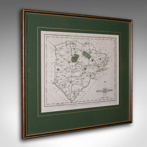 Antique County Map, Rutlandshire, Framed Atlas Cartography, John Cary, Georgian