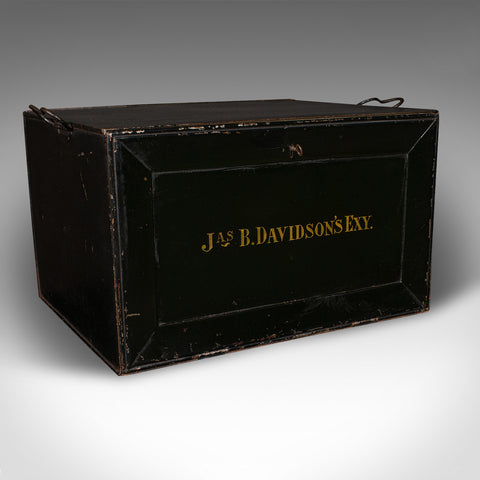 Antique Deed Box, English, Steel, Fall Front Keepsake Case, Office Storage, 1920