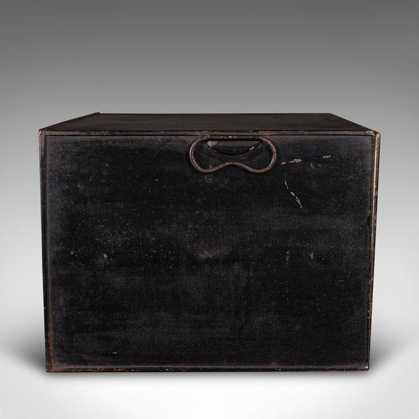 Antique Deed Box, English, Steel, Fall Front Keepsake Case, Office Storage, 1920