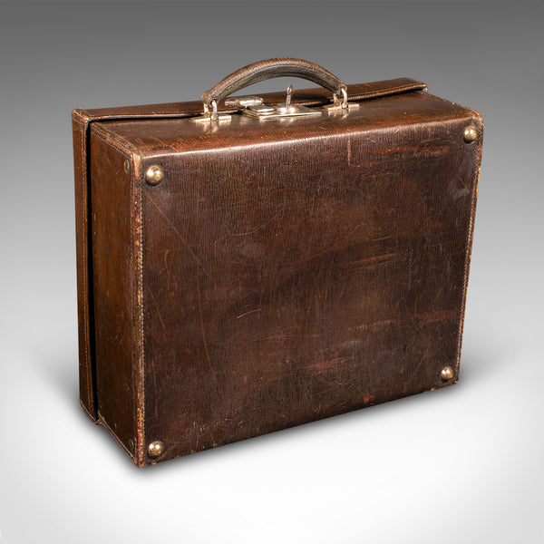 Small Antique Suitcase, English, Leather, Travelling Case, Early 20th Century