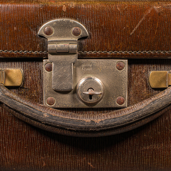 Small Antique Suitcase, English, Leather, Travelling Case, Early 20th Century