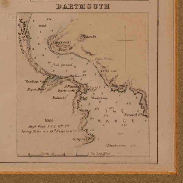 Antique Lithography Map, Coastal England, Framed Cartography Interest, Victorian