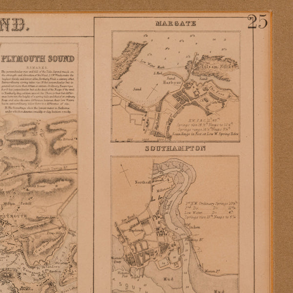 Antique Lithography Map, Coastal England, Framed Cartography Interest, Victorian