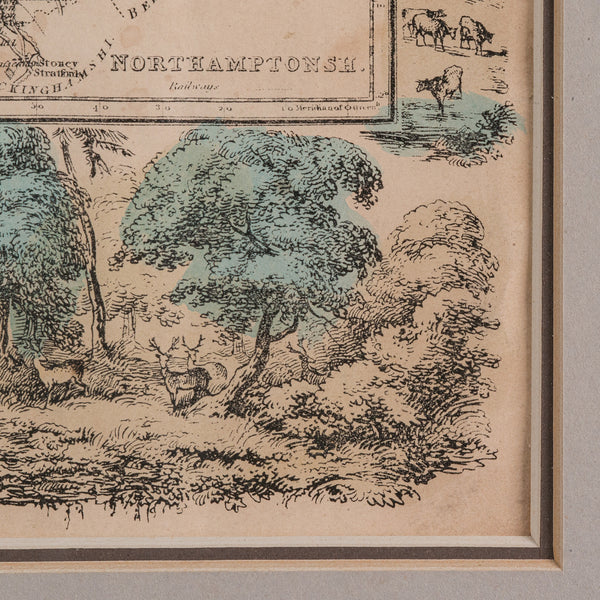 Small Antique County Map, Northamptonshire, English, Framed, Cartography, C.1850